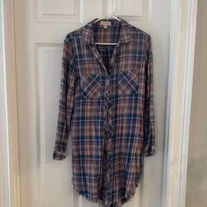 Plaid Button-Up Shirt Dress